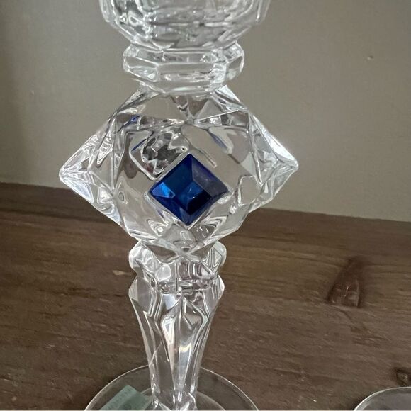 PartyLite Jeweled Crystal Taper Candlestick Pair Sapphire Rhinestones in box - Picture 3 of 6